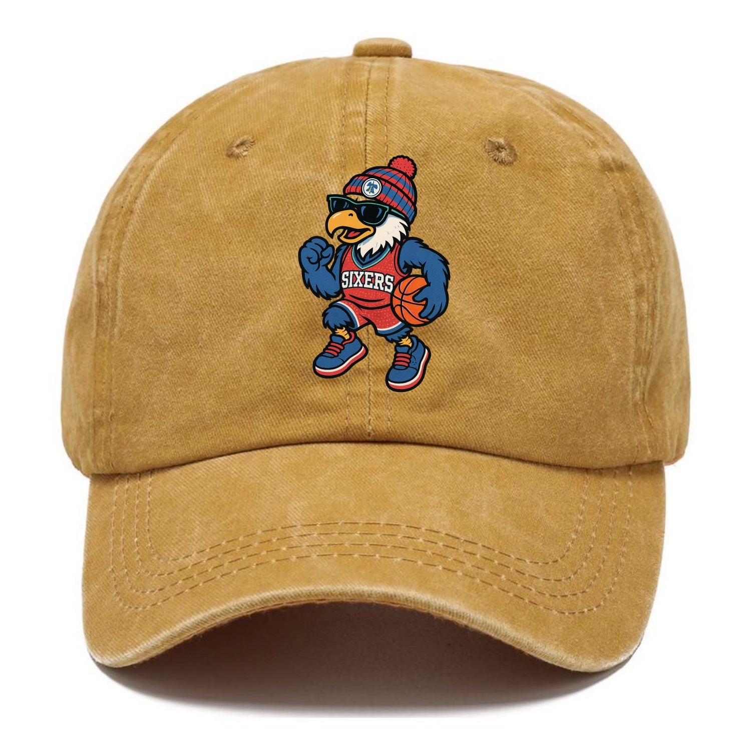 Philadelphia Eagle wearing 76ers red white and blue beanie with bell patch and - Classic Cap - Golden Harvest(Yellow)