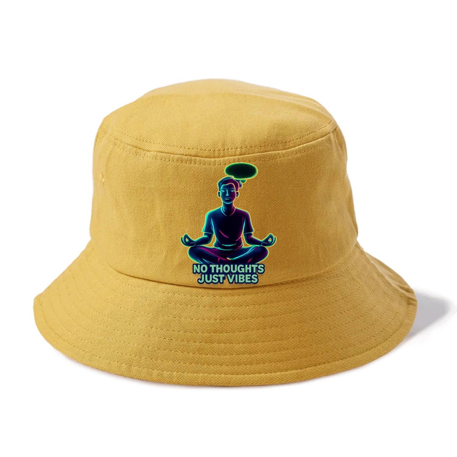 Peaceful floating figure with empty thought bubble - "no thoughts just vibes" zen state - Bucket Hat - Golden Harvest(Yellow)