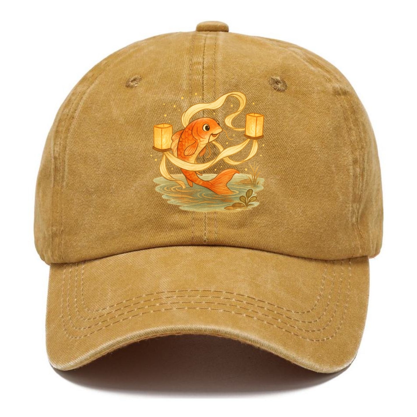 Koi weaving silk streamers through floating lanterns on tranquil water - Classic Cap - Golden Harvest(Yellow)