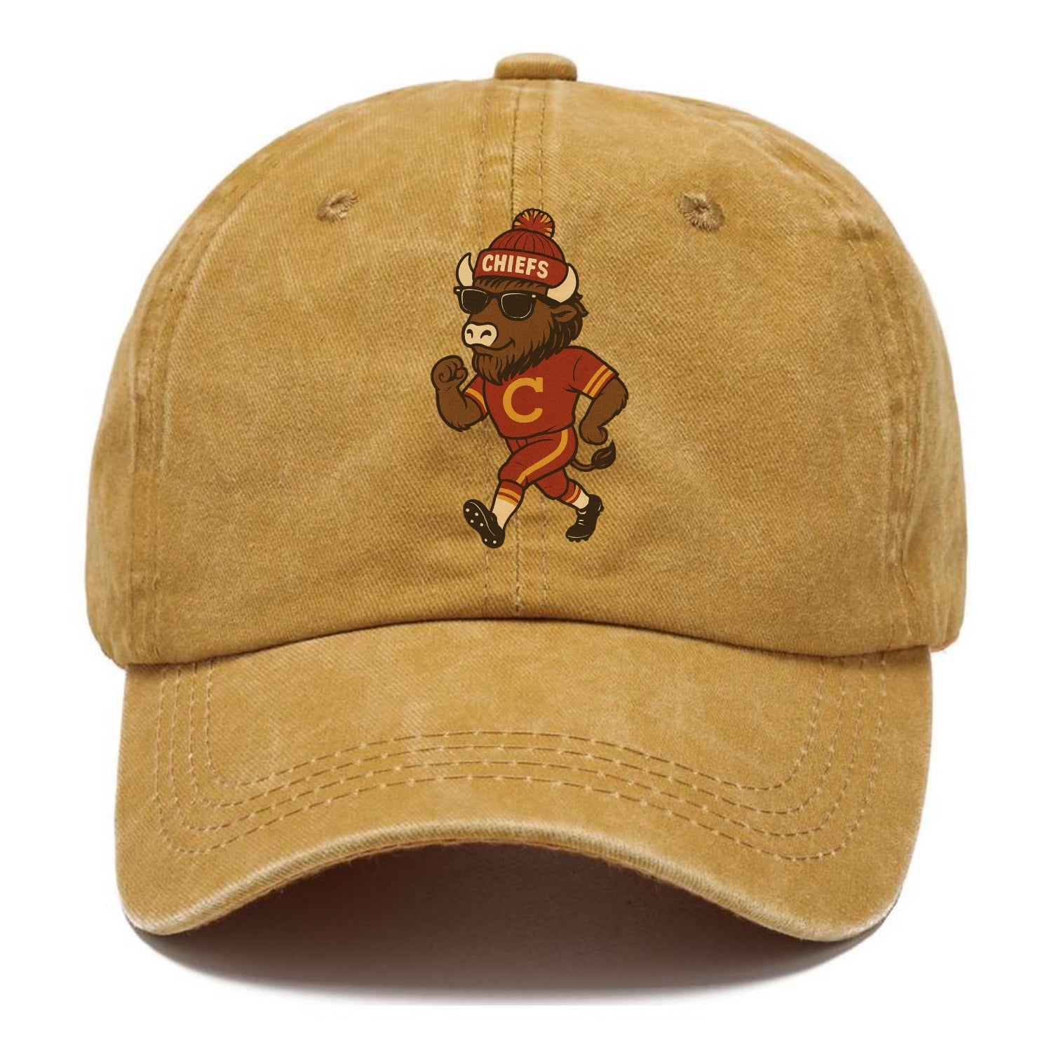 KC Bison wearing Chiefs beanie with arrowhead patch and wayfarer sunglasses - Classic Cap - Golden Harvest(Yellow)