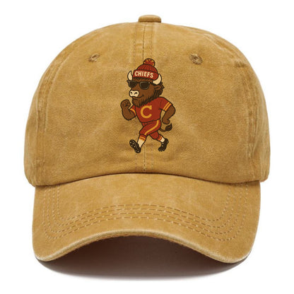 KC Bison wearing Chiefs beanie with arrowhead patch and wayfarer sunglasses - Classic Cap - Golden Harvest(Yellow)