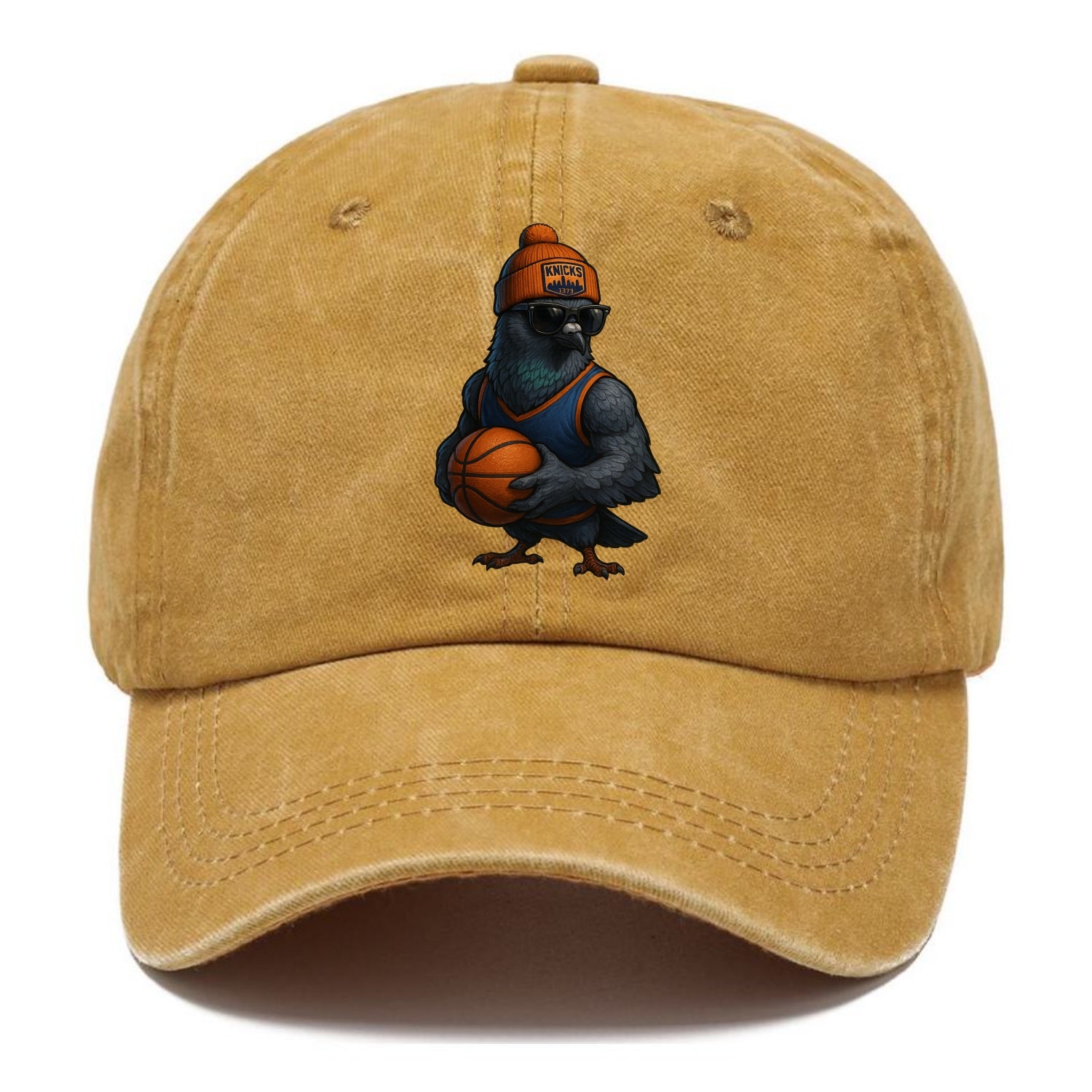 Manhattan Pigeon wearing Knicks beanie with skyline patch and wayfarer sunglasses - Classic Cap - Golden Harvest(Yellow)