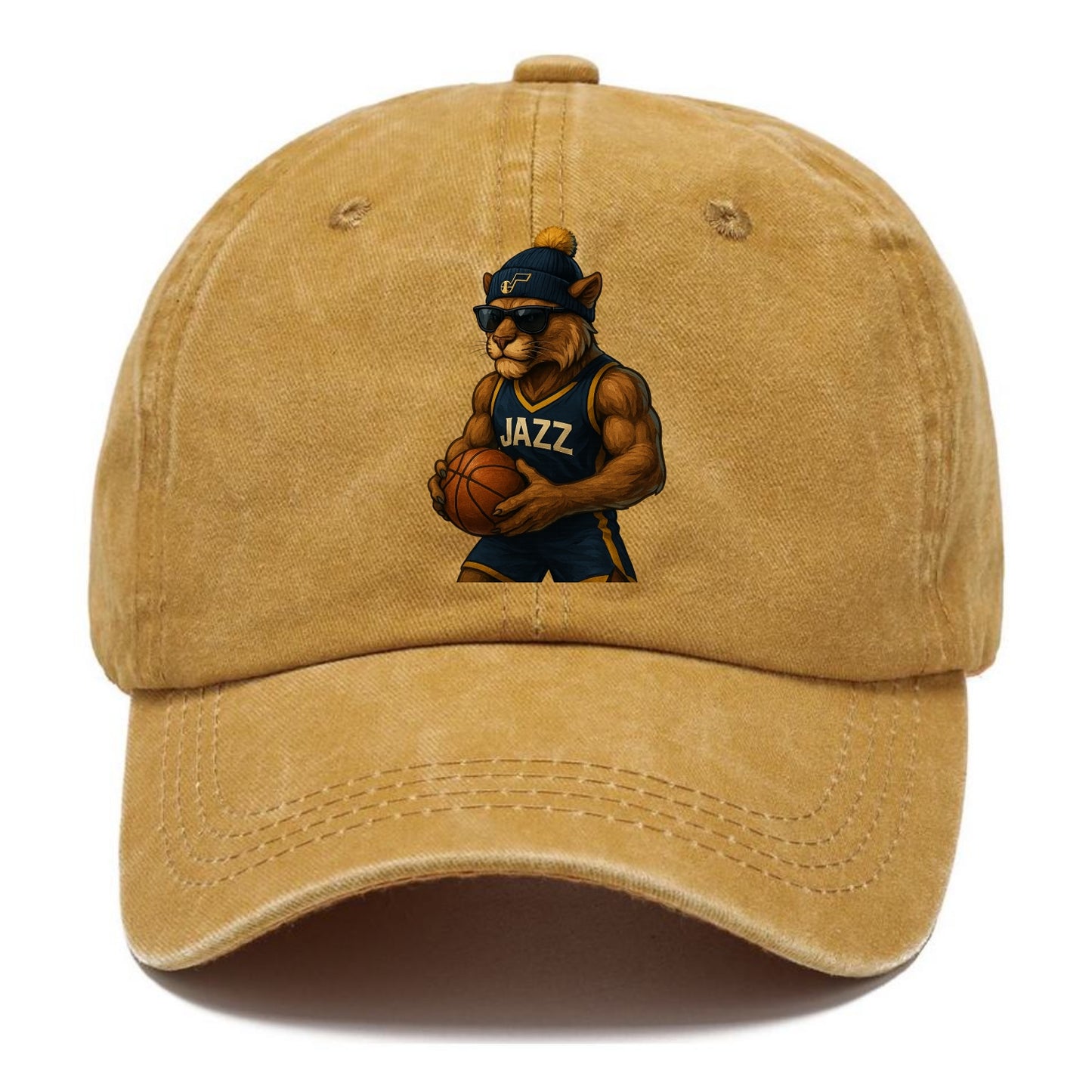 Utah Mountain Lion wearing Jazz navy and yellow beanie with music note and wayfarer - Classic Cap - Golden Harvest(Yellow)