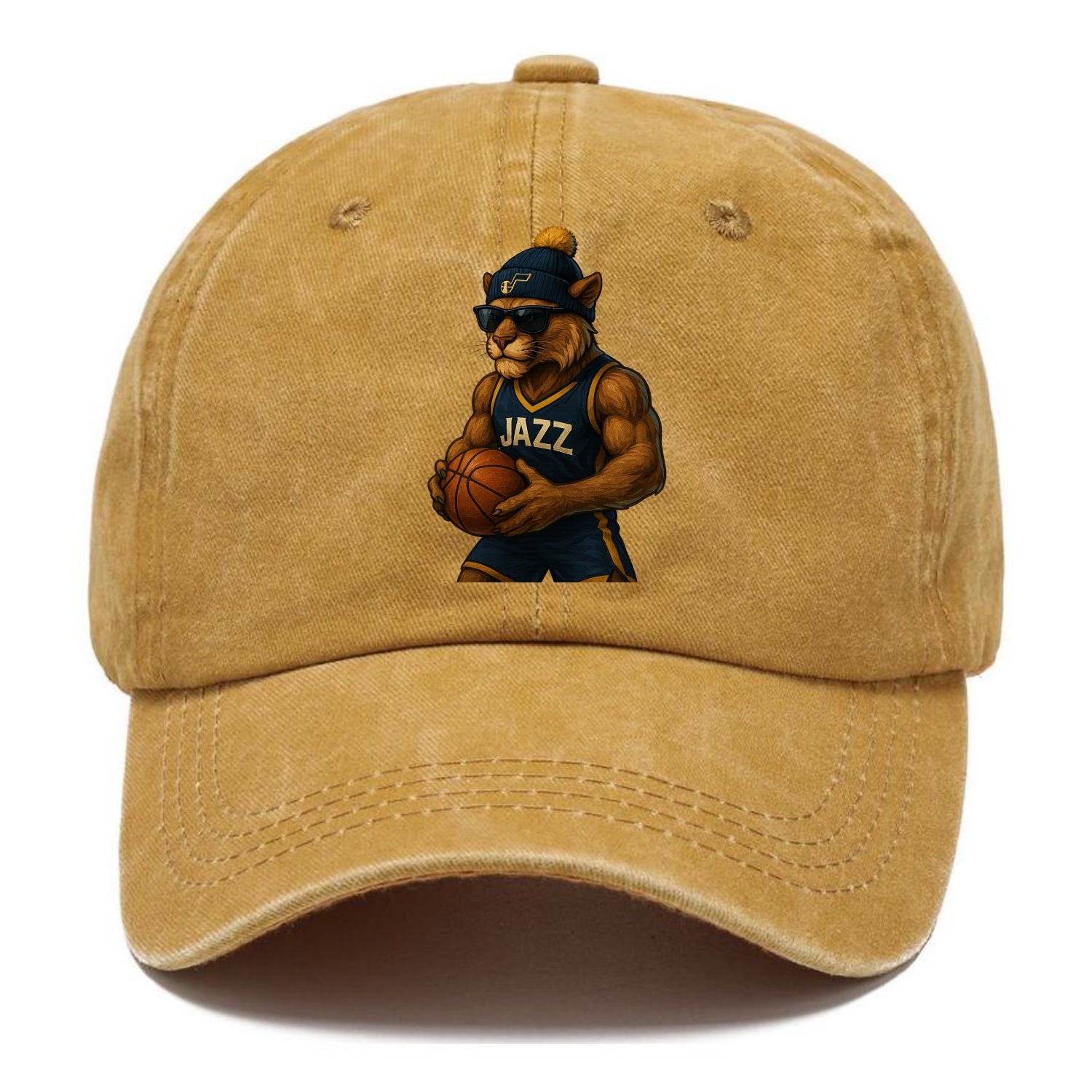 Utah Mountain Lion wearing Jazz navy and yellow beanie with music note and wayfarer - Classic Cap - Golden Harvest(Yellow)