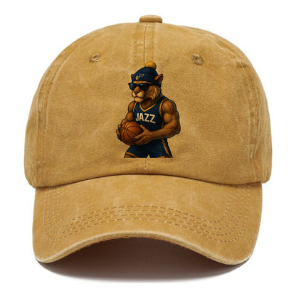 Utah Mountain Lion wearing Jazz navy and yellow beanie with music note and wayfarer - Classic Cap - Golden Harvest(Yellow)