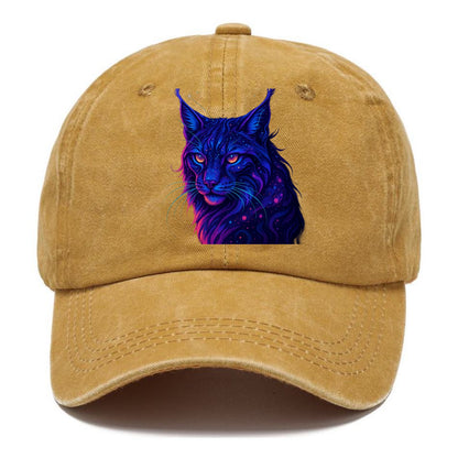 Stealthy lynx with ear tufts forming constellation patterns, nebula spots across the - Classic Cap - Golden Harvest(Yellow)