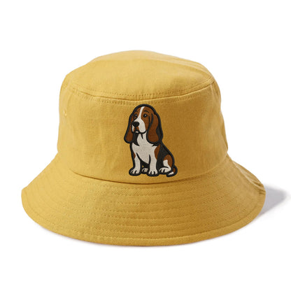Basset Hound - Tri-color embroidered sit Bucket Hat - Golden Harvest(Yellow)