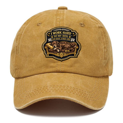 I WORK HARD SO MY DOG CAN HAVE A NICE LIFE - dog on couch in brown , pet luxury - Classic Cap - Golden Harvest(Yellow)
