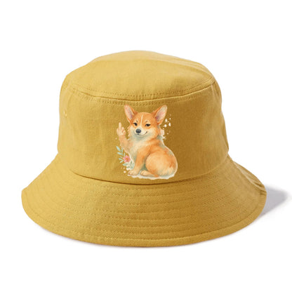 Corgi short legs and fluffy butt, one stubby paw up with sass - Bucket Hat - Golden Harvest(Yellow)