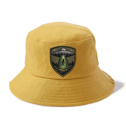 UFO ALIEN - flying saucer with beam in silver and green , extraterrestrial - Bucket Hat - Golden Harvest(Yellow)