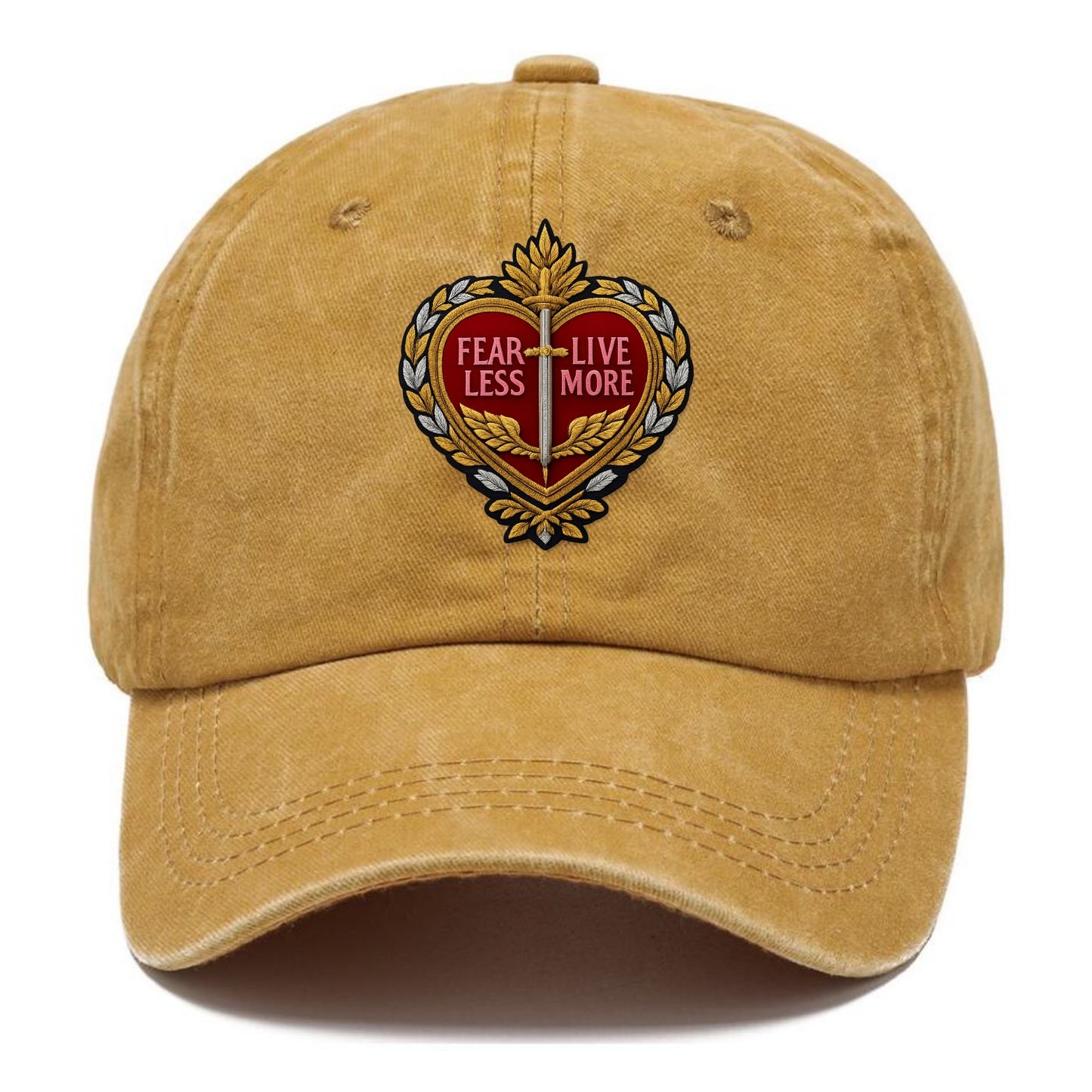 FEAR LESS LIVE MORE - heart with text in red , courage - Classic Cap - Golden Harvest(Yellow)