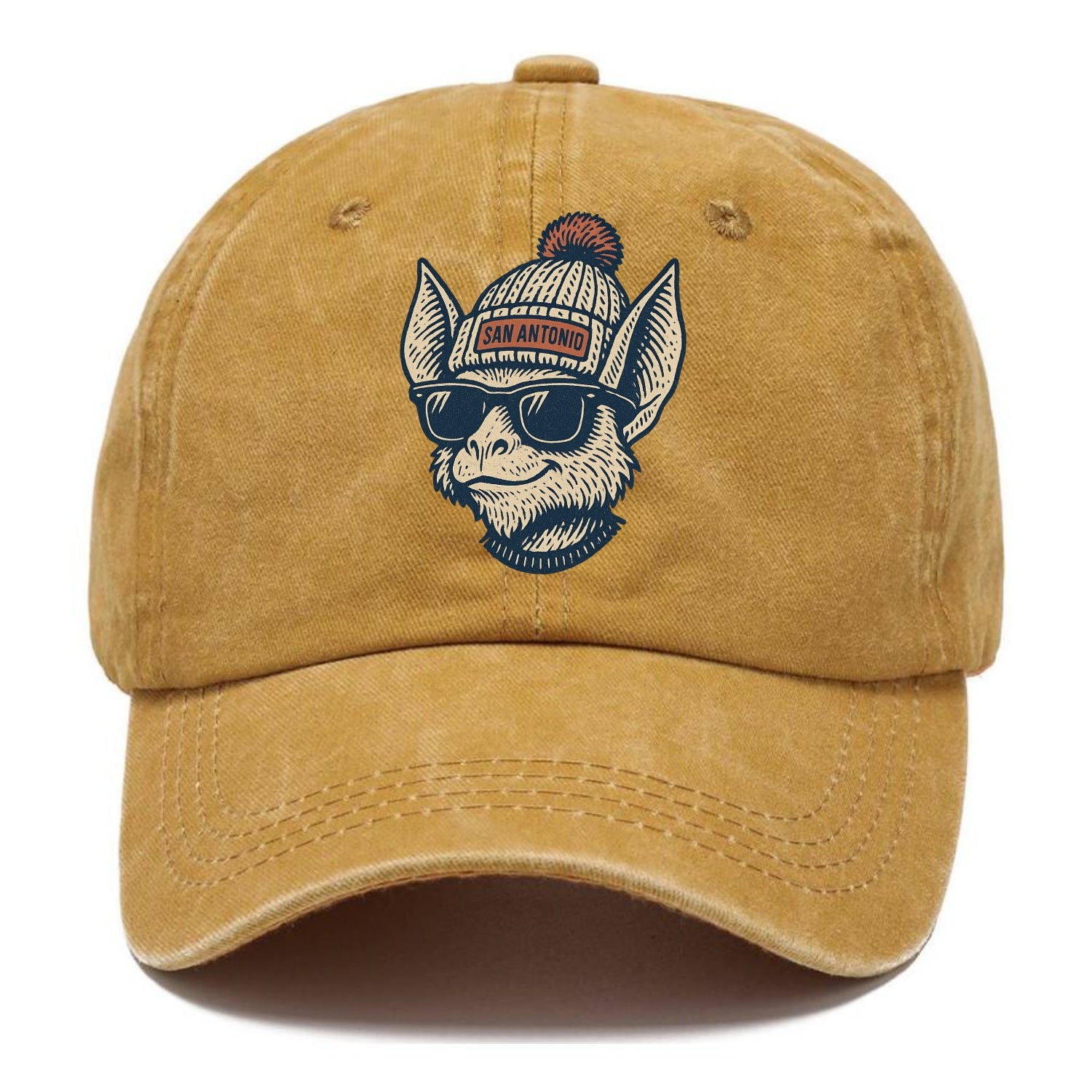 San Antonio Bat wearing San Antonio beanie with pom pom and wayfarer sunglasses - Classic Cap - Golden Harvest(Yellow)