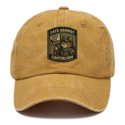 CATS AGAINST CAPITALISM - cat with protest sign in red , political cat - Classic Cap - Golden Harvest(Yellow)