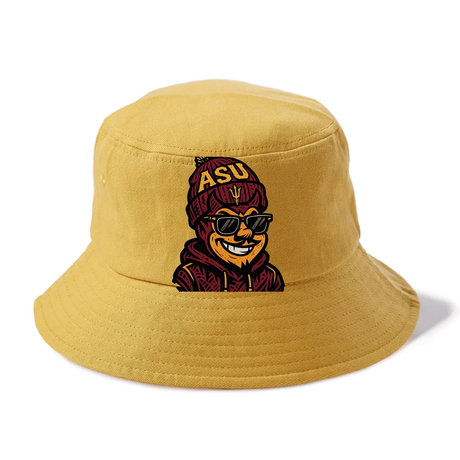 Tempe Sparky wearing Arizona State beanie with fork patch - Bucket Hat - Golden Harvest(Yellow)