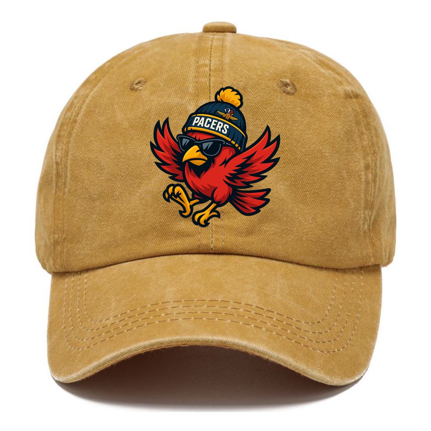 Indiana Cardinal wearing Pacers beanie with speedway patch and wayfarer sunglasses - Classic Cap - Golden Harvest(Yellow)
