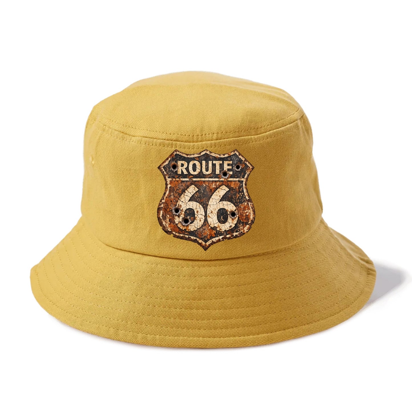 WEATHERED MARKER | Rust-aged Route 66 sign | Desert sun-bleached | Bullet holes - Bucket Hat - Golden Harvest(Yellow)