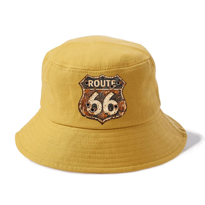 WEATHERED MARKER | Rust-aged Route 66 sign | Desert sun-bleached | Bullet holes - Bucket Hat - Golden Harvest(Yellow)