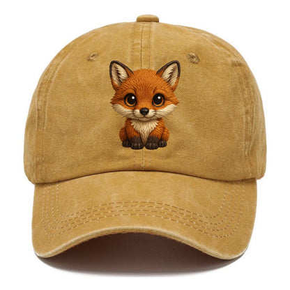 Baby Red Fox - russet fur, white chest, big amber eyes, perky ears, front-facing, - Classic Cap - Golden Harvest(Yellow)