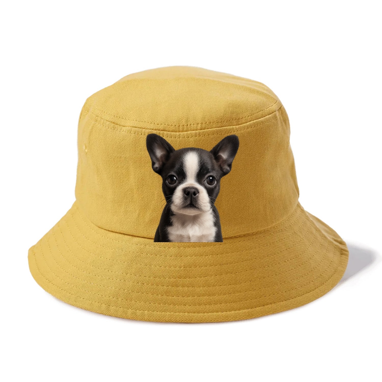Baby Boston Terrier Puppy - tuxedo markings, big round eyes, bat ears, front-facing, - Bucket Hat - Golden Harvest(Yellow)