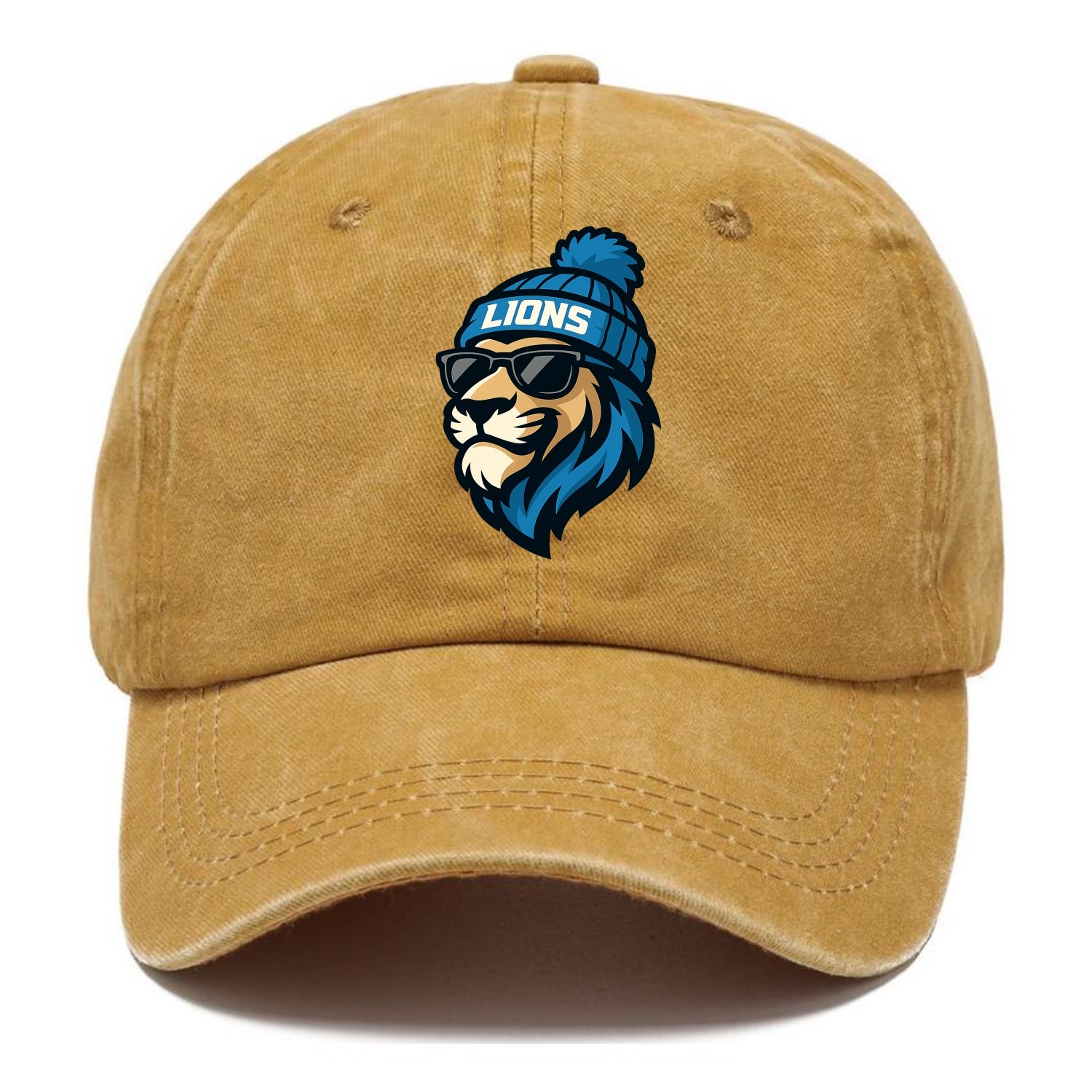 Detroit Lion wearing Lions Honolulu blue and silver beanie with pom pom and wayfarer - Classic Cap - Golden Harvest(Yellow)