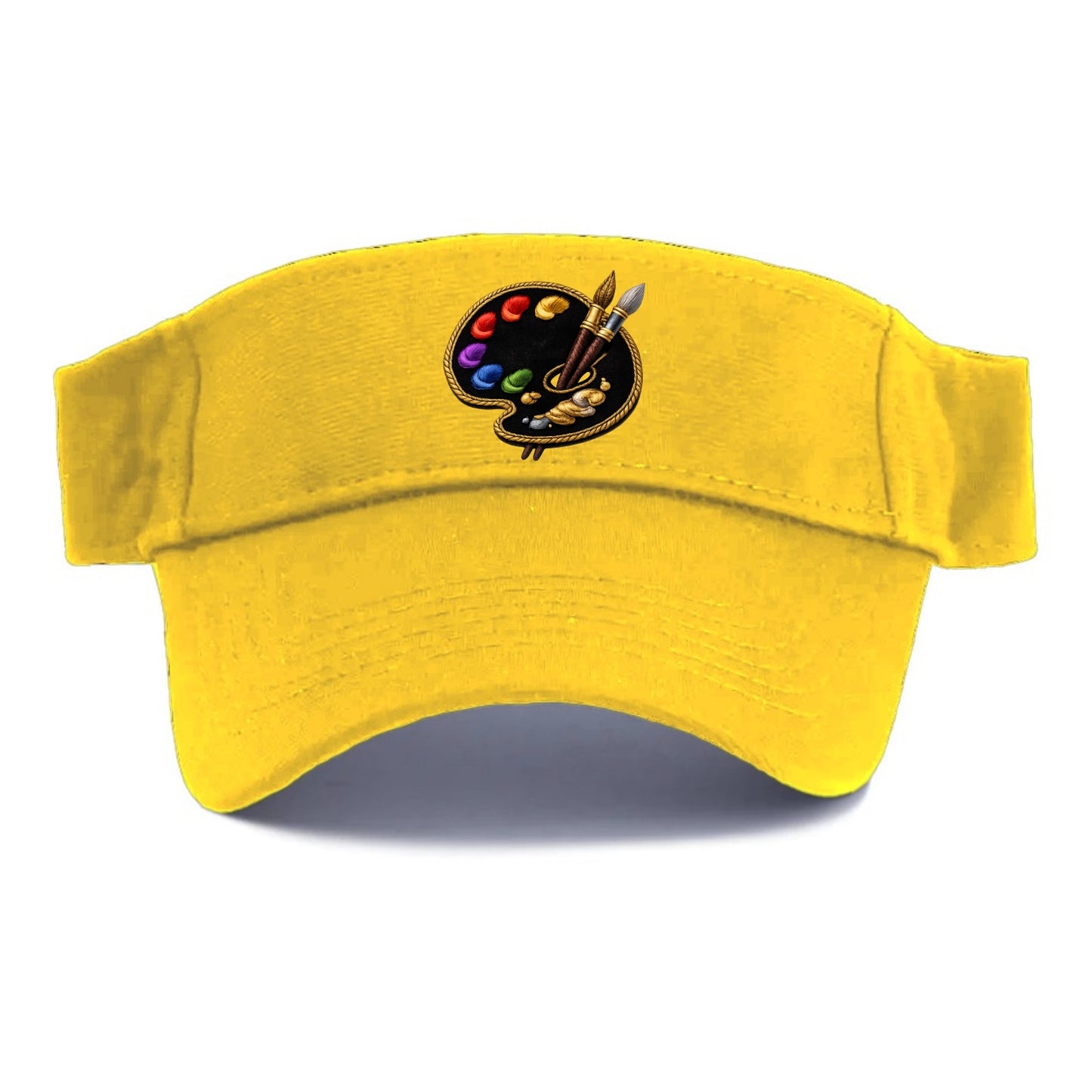Embroidered patch design - PAINT PALETTE - artist palette with brushes in rainbow and brown - Visor - Golden Harvest(Yellow)