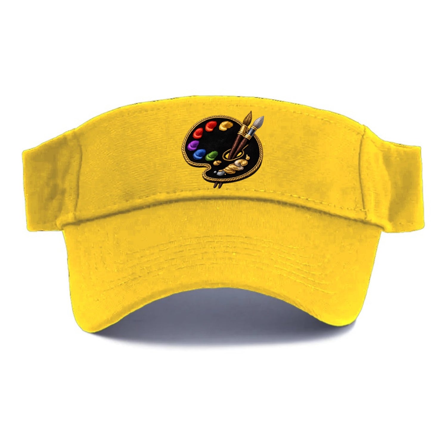 Embroidered patch design - PAINT PALETTE - artist palette with brushes in rainbow and brown - Visor - Golden Harvest(Yellow)