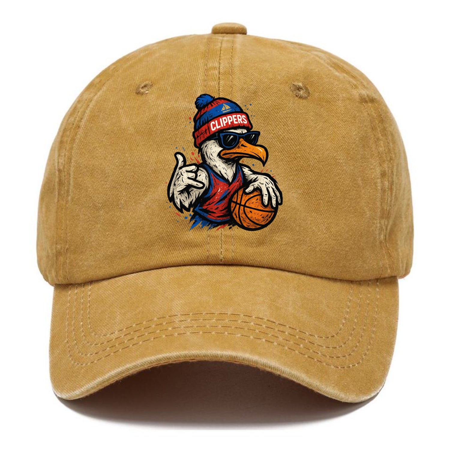 LA Seagull wearing Clippers red white and blue beanie with ship patch and wayfarer - Classic Cap - Golden Harvest(Yellow)