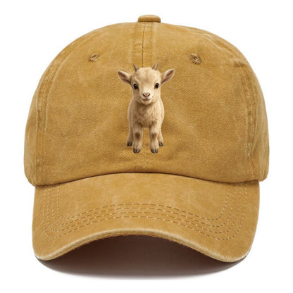 Baby Goat Kid - small horns, rectangular pupils, fluffy, playful eyes, front-facing, - Classic Cap - Golden Harvest(Yellow)