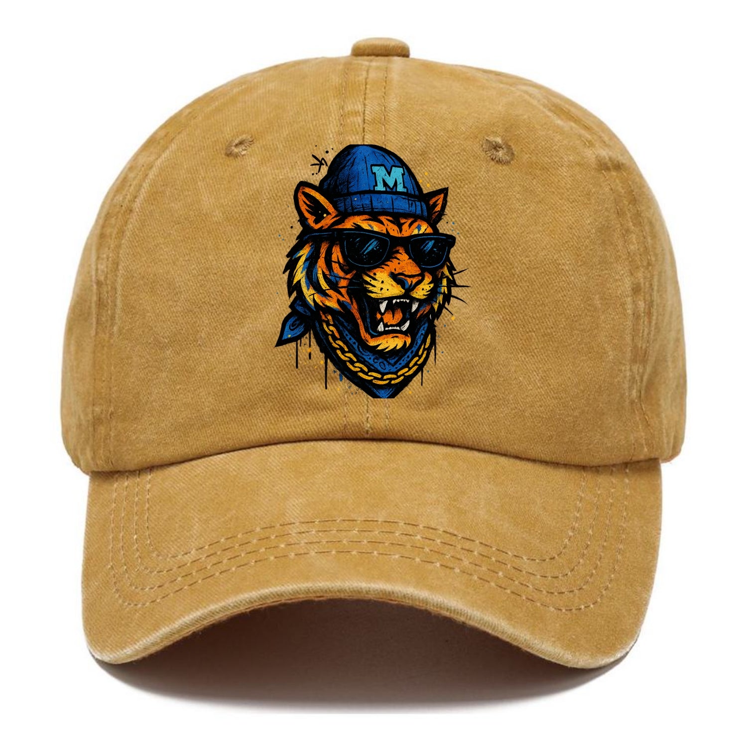 Memphis Tiger wearing Memphis beanie with M patch - Classic Cap - Golden Harvest(Yellow)