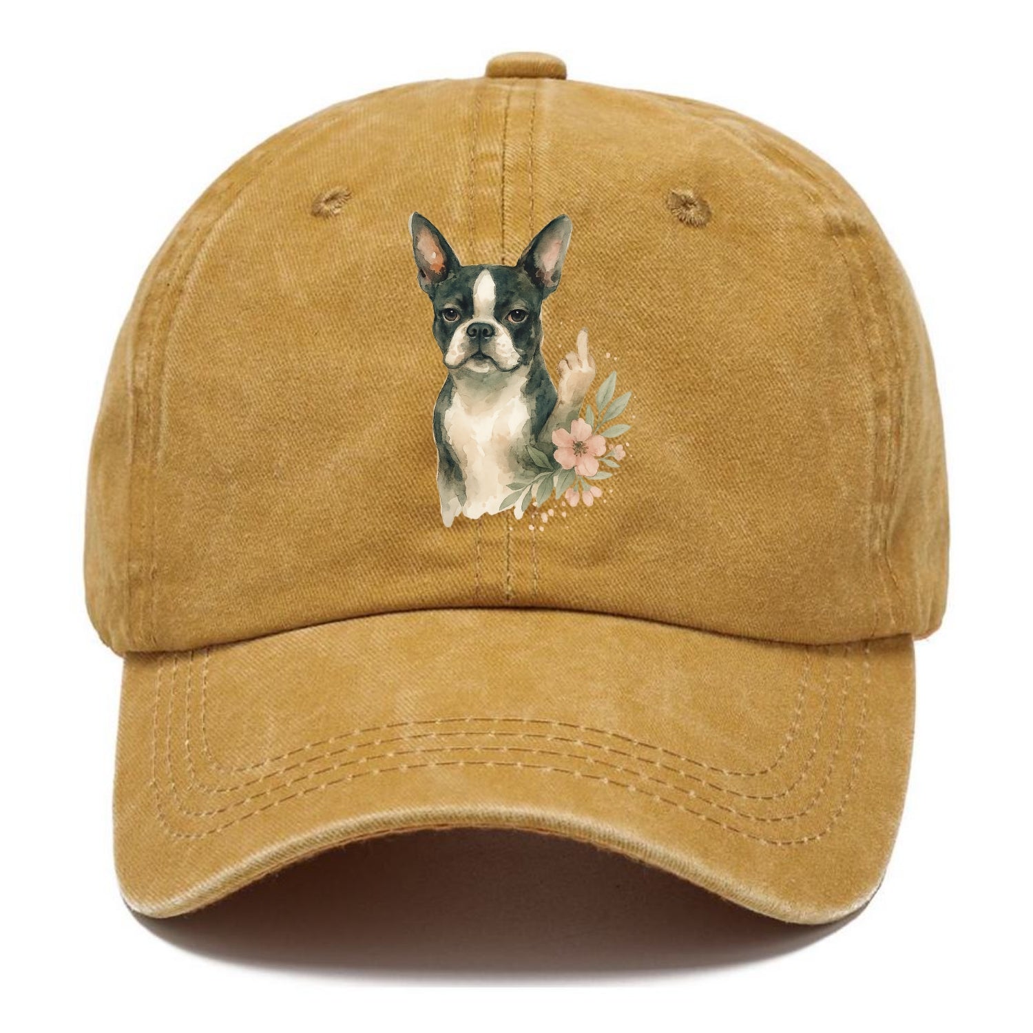 Boston Terrier with tuxedo markings, perky ears, paw up giving sass - Classic Cap - Golden Harvest(Yellow)