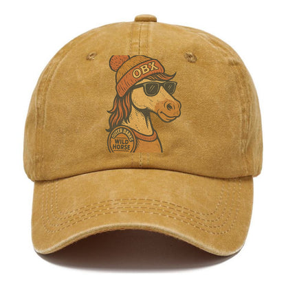 Outer Banks Wild Horse wearing OBX beanie with pom pom and wayfarer sunglasses - Classic Cap - Golden Harvest(Yellow)