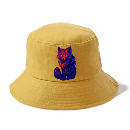 Clever fox with tail dissolving into cosmic nebula swirls, orange to purple gradient - Bucket Hat - Golden Harvest(Yellow)