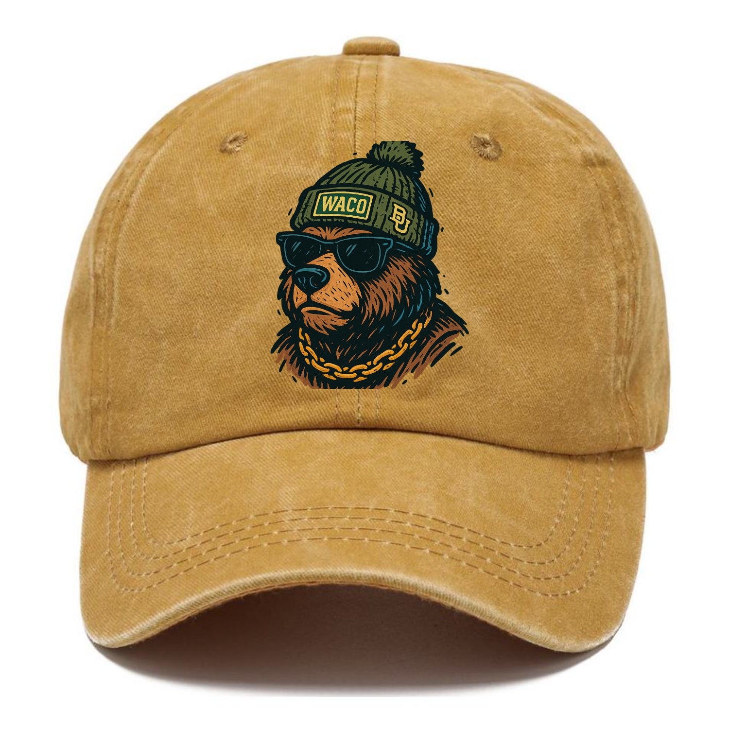 Waco Bear wearing Baylor beanie with BU patch - Classic Cap - Golden Harvest(Yellow)