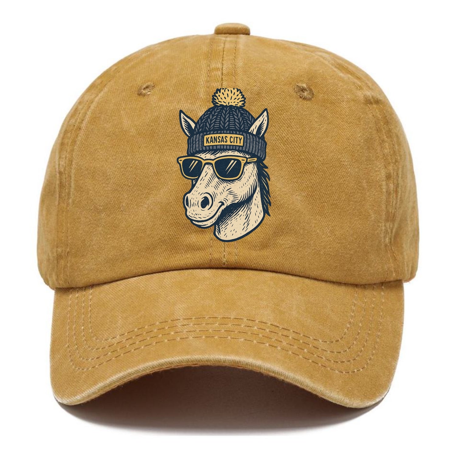 Missouri Mule wearing Kansas City beanie with pom pom and wayfarer sunglasses - Classic Cap - Golden Harvest(Yellow)