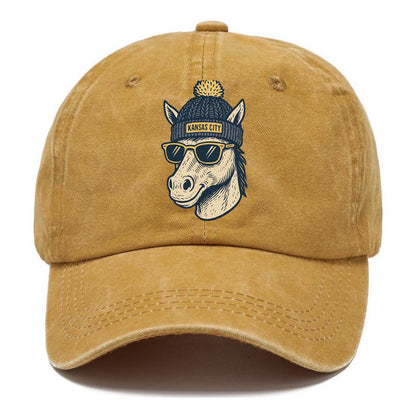 Missouri Mule wearing Kansas City beanie with pom pom and wayfarer sunglasses - Classic Cap - Golden Harvest(Yellow)