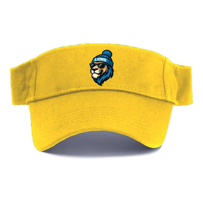 Detroit Lion wearing Lions Honolulu blue and silver beanie with pom pom and wayfarer - Visor - Golden Harvest(Yellow)