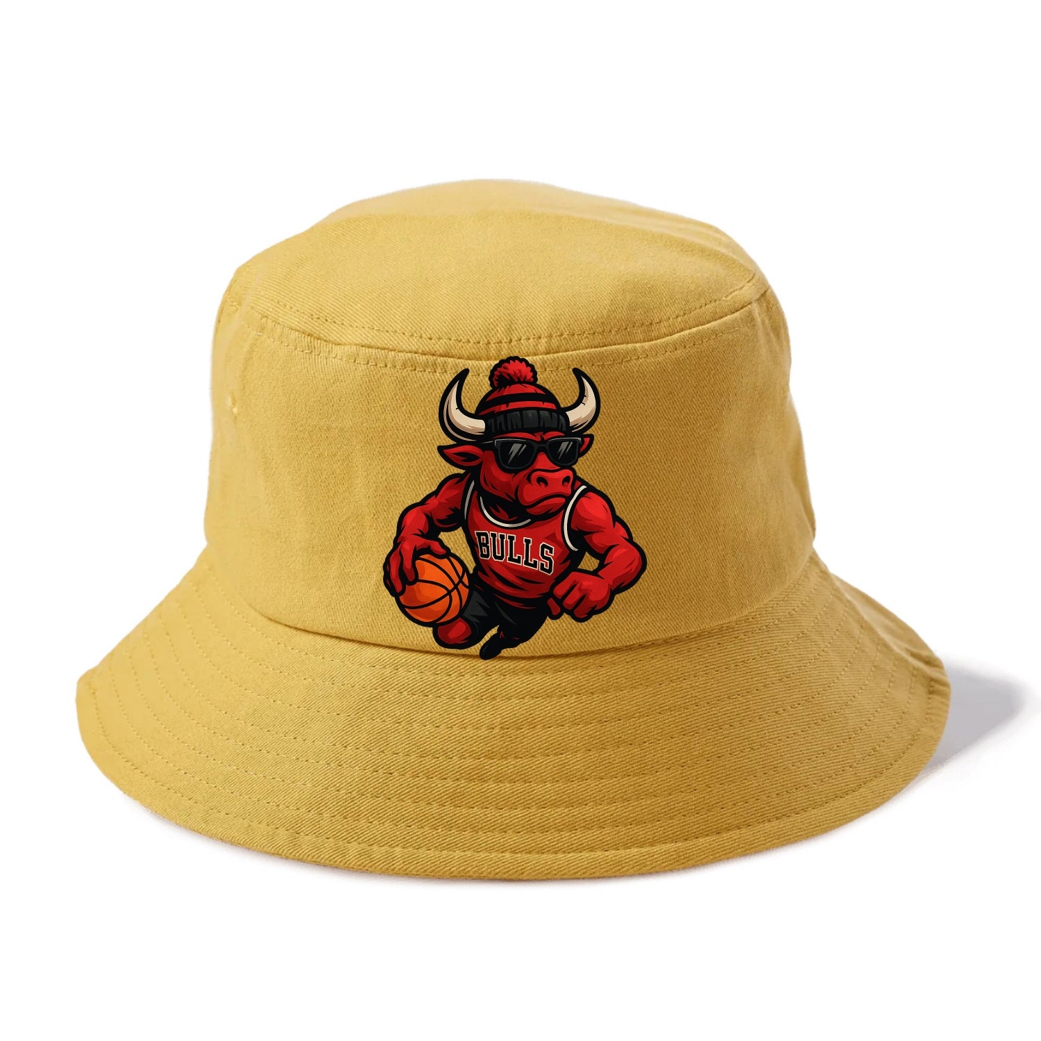 Chicago Bull wearing Bulls red and black beanie with horns design and wayfarer - Bucket Hat - Golden Harvest(Yellow)
