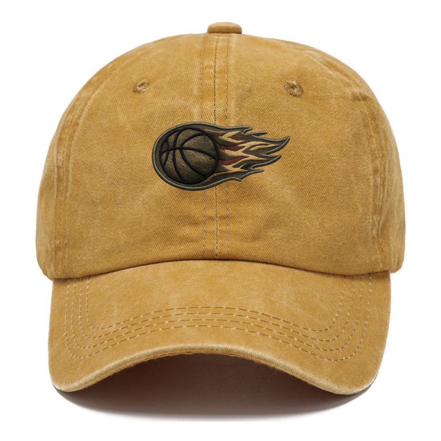Embroidered patch design - BASKETBALL FLAMING BALL - basketball with flames in orange - Classic Cap - Golden Harvest(Yellow)