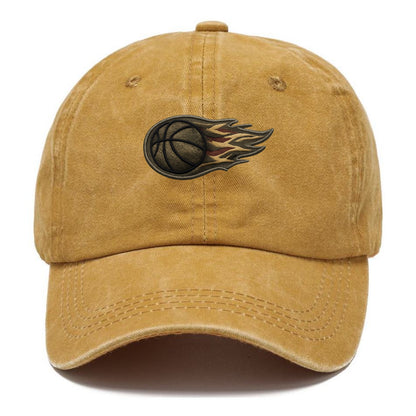 Embroidered patch design - BASKETBALL FLAMING BALL - basketball with flames in orange - Classic Cap - Golden Harvest(Yellow)