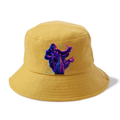 giant gorilla on top of skyscraper holding small figure, swatting planes - Bucket Hat - Golden Harvest(Yellow)