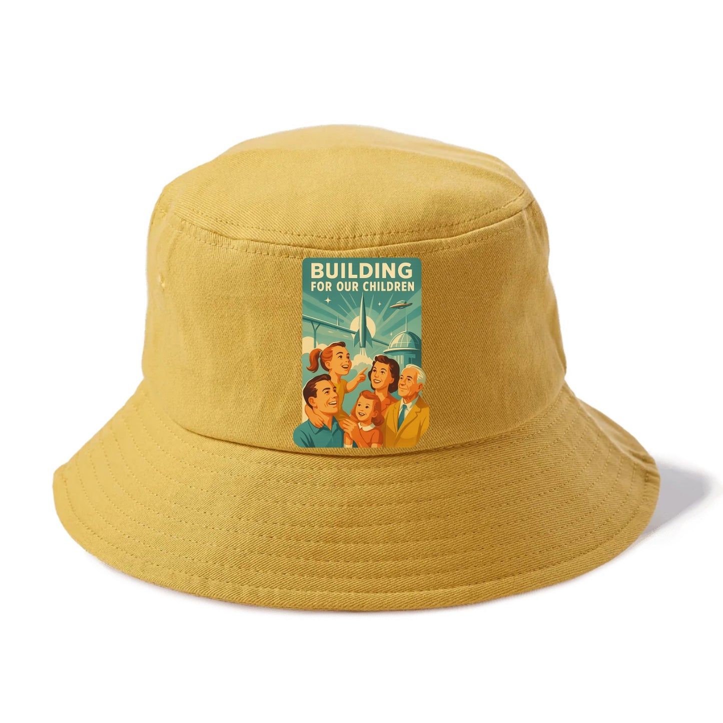 Multiple generations celebrating progress together - "Building for Our Children" - - Bucket Hat - Golden Harvest(Yellow)
