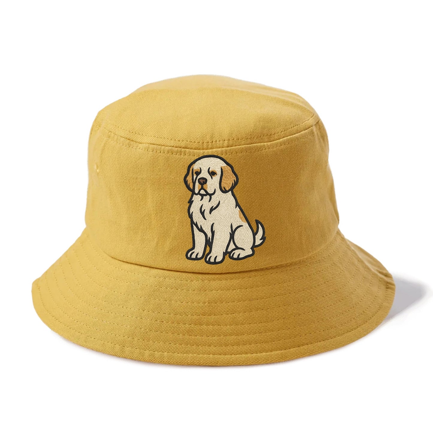 Clumber Spaniel - White with lemon markings embroidered pose - Bucket Hat - Golden Harvest(Yellow)