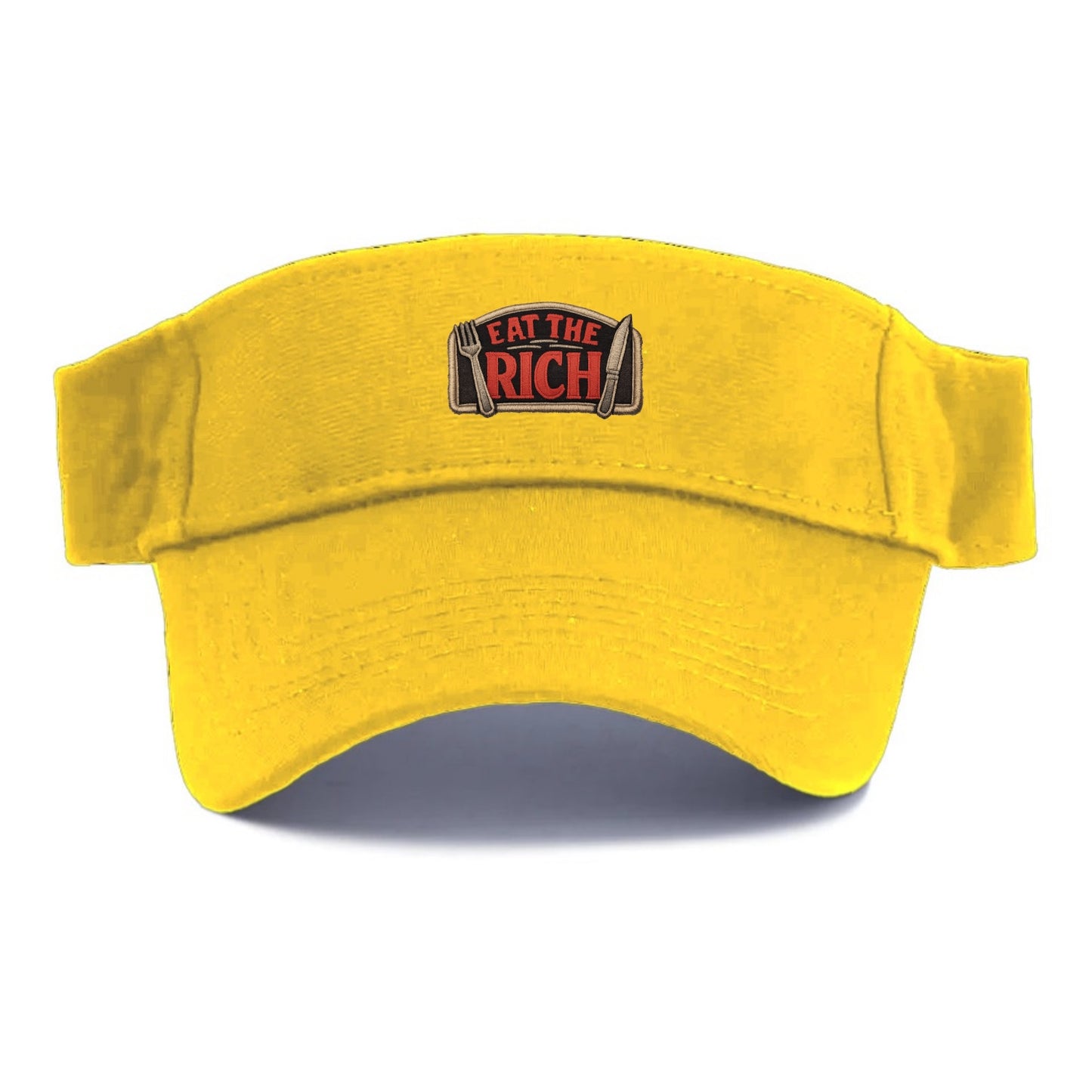 EAT THE RICH - fork and knife with text in red and silver , class war - Visor - Golden Harvest(Yellow)