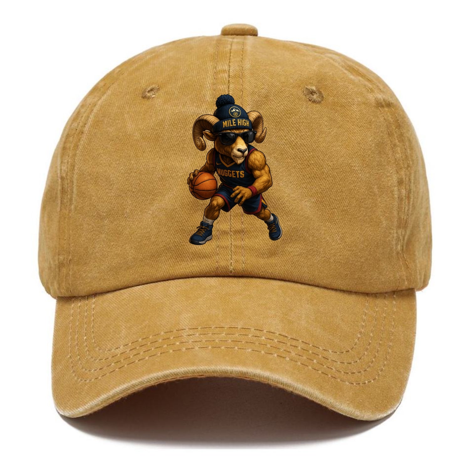 Mile High Bighorn wearing Nuggets beanie with mountain patch and wayfarer sunglasses - Classic Cap - Golden Harvest(Yellow)