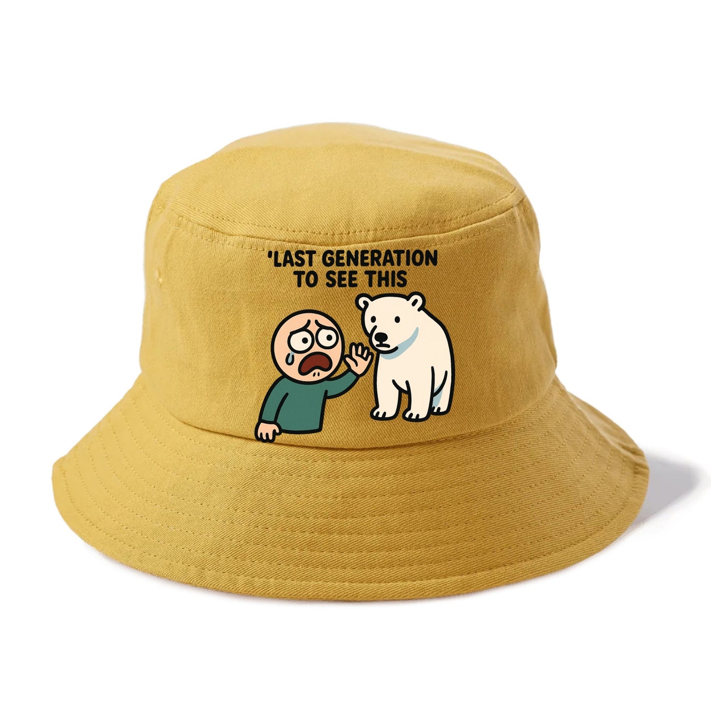 Person waving goodbye to polar bear - "Last generation to see this" - extinction grief - Bucket Hat - Golden Harvest(Yellow)