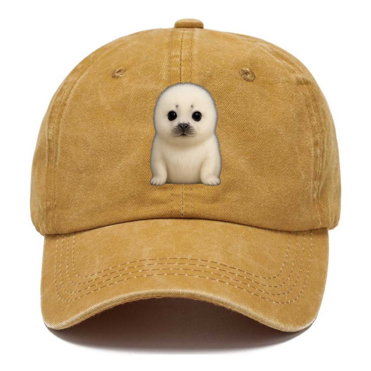 Baby Harp Seal - pure white fluffy fur, enormous dark eyes, front-facing, iconic cute - Classic Cap - Golden Harvest(Yellow)