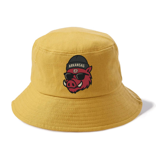 Fayetteville Razorback wearing Arkansas beanie with hog patch - Bucket Hat