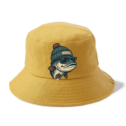 Cleveland Lake Erie Walleye wearing Cleveland beanie with pom pom and wayfarer - Bucket Hat - Golden Harvest(Yellow)