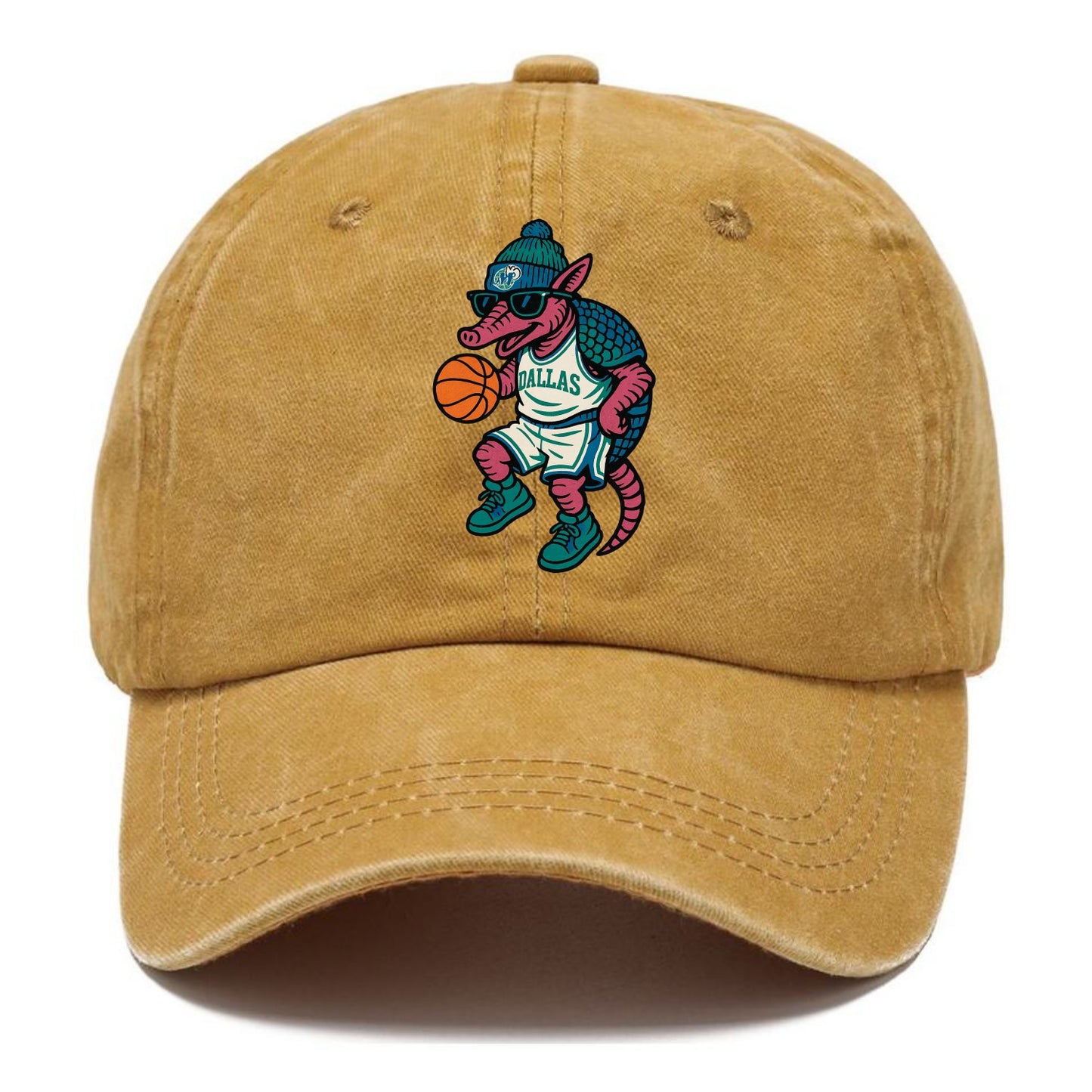 Dallas Armadillo wearing Mavericks beanie with cowboy hat patch and wayfarer - Classic Cap - Golden Harvest(Yellow)