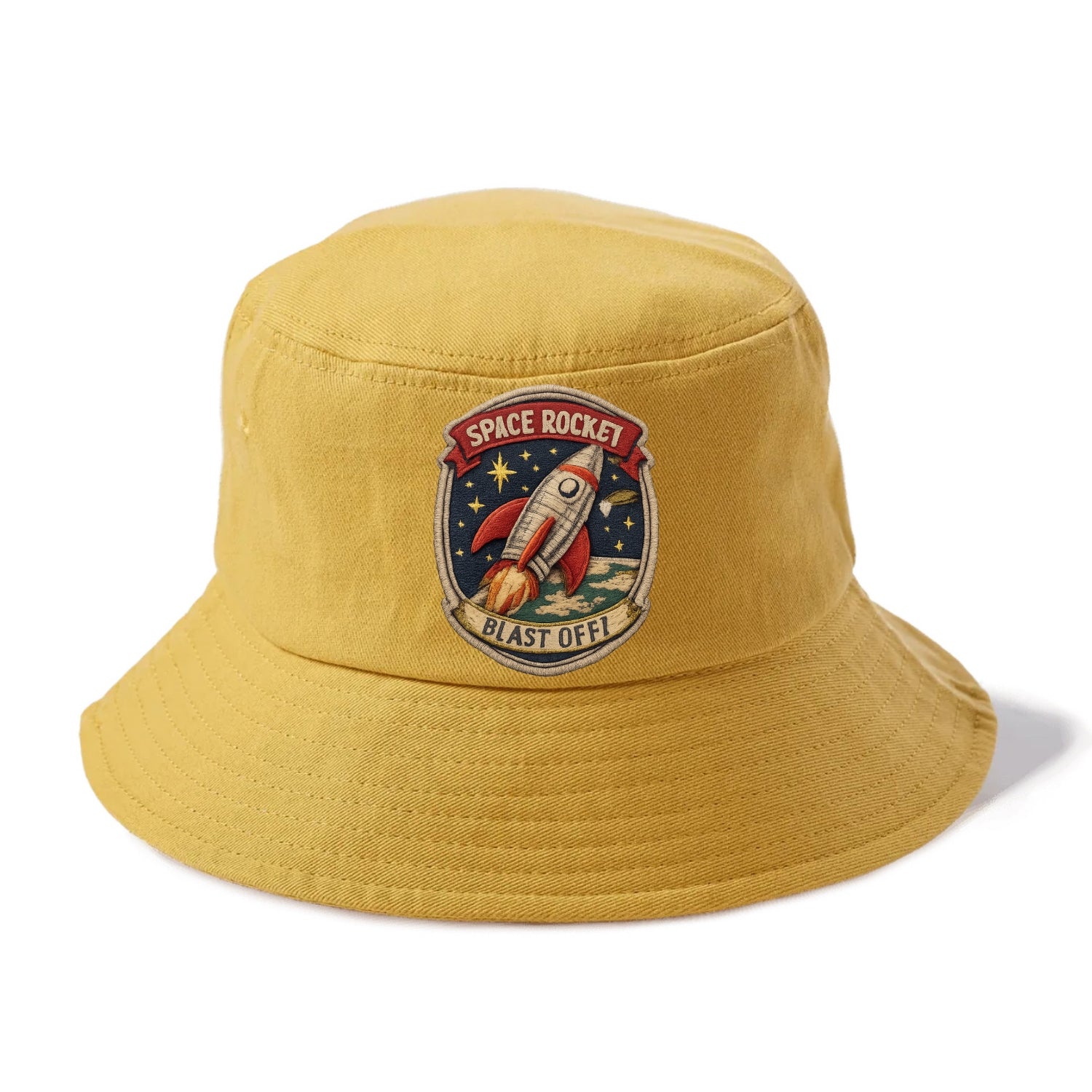 RETRO ROCKET - 1950s space rocket in silver and red , atomic age - Bucket Hat - Golden Harvest(Yellow)
